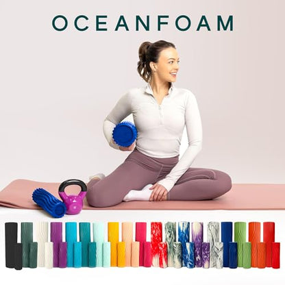 Oceanfoam Ripple Travel Foam Roller (11" x 3.35") Firm Mini Foam Roller for Physical Therapy, Deep Tissue Massage, Back Pain - High Density, Ergonomic Wave Textured - Yoga, Exercise (Royal Blue) - color: Royal Blue