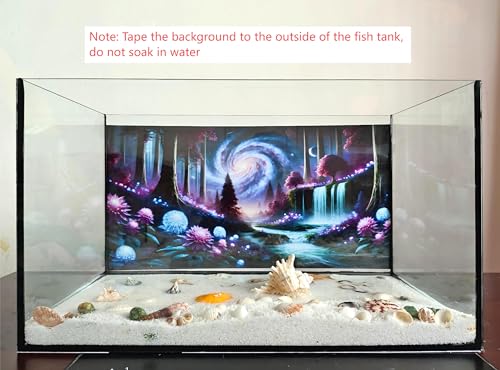 Fantasy Galaxy Starry Sky Aquarium Background Glowing Plants Fish Tank Background 24x12 Inches PVC Glass Container Decoration with Tapes