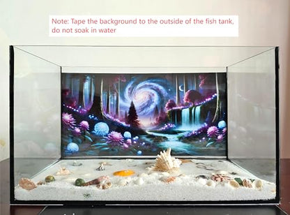 Fantasy Galaxy Starry Sky Aquarium Background Glowing Plants Fish Tank Background 24x12 Inches PVC Glass Container Decoration with Tapes