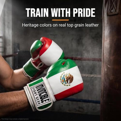 Invincible Fight Gear Flag Leather Boxing Gloves - color: Mexican Flag, size: 12oz