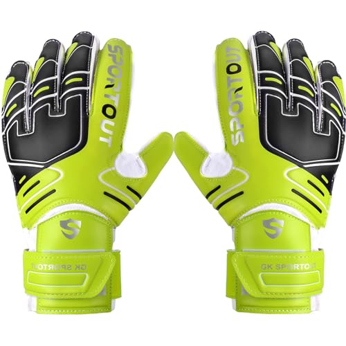Sportout Youth&Adult Goalie Goalkeeper Gloves,Strong Grip for The Toughest Saves, with Finger Protect & 4+3MM Latex to Give Splendid Protection to Prevent Injuries,4 Colors - color: Green, size: 6