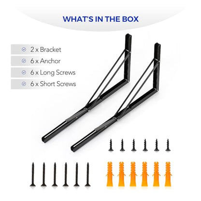 Ravinte 2 Pack 22 Inch Folding Shelf Brackets – Matte Black, Heavy Duty Collapsible Brackets for Tables and Benches – Space-Saving Design - size: 22 Inch