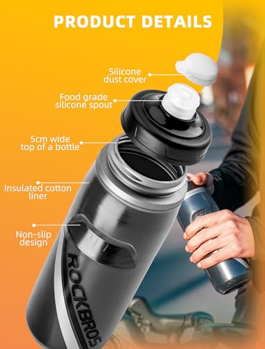 ROCKBROS Bike Water Bottle, 21oz Insulated Cycling Squeeze Bottle - color: White-red*2 Pack