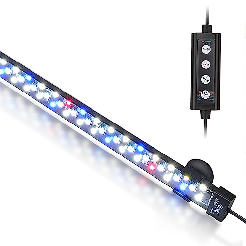 hygger 24/7 Mode Submersible Aquarium LED Light, Full Spectrum Hidden Fish Tank Light with 3 Rows Beads 7 Colors Auto On Off Sunrise-Daylight-Moonlight, Adjustable Timer Brightness - size: 19.9in 12W