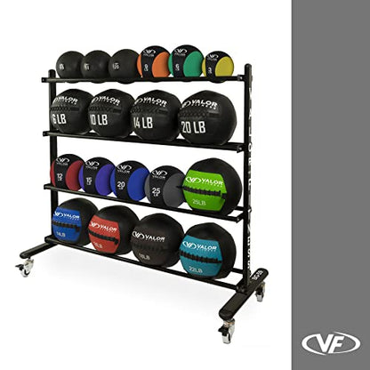 Valor Fitness 4-Tier Exercise Ball Storage Rack with Wheels – Holds Up to 20 Medicine, Slam, and Wall Balls – Durable Home Gym Sports Equipment Organizer