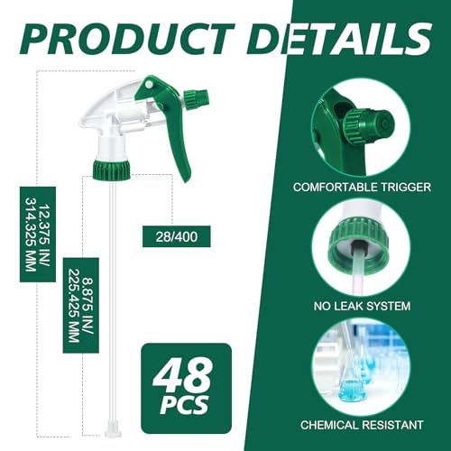 Hushee 48 Pack 28-400 Replacement Trigger Spray Nozzles Only, No Bottle, Heavy Duty Bottle Sprayer for Industrial Home Use, Fit for 32 oz, 16 oz, 8 oz Plastic and Glass Bottles (Green) - color: Green