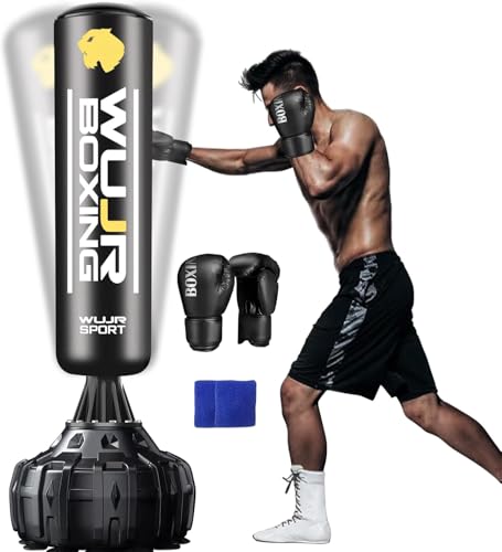 70'' Freestanding Punching Bag with Boxing Gloves Heavy Boxing Bag with Suction Cup Base for Adult Men Stand Kickboxing Bag