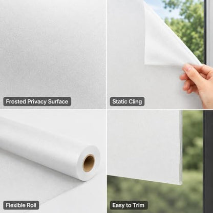 Window Darkening Film Static Cling Window Film Non Adhesive Frosted Glass Film Sun Blocking Room Privacy Window Tint for Home Office Bathroom - color: White