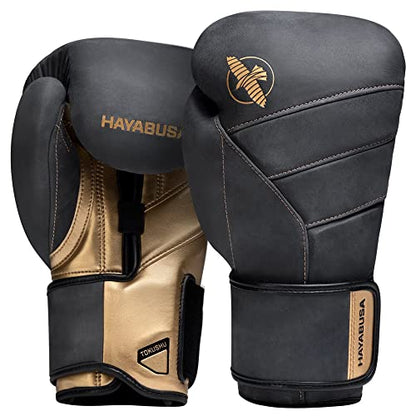 Hayabusa T3 LX Leather Boxing Gloves | Leather Boxing Gloves, Training Gloves Men and Women, Sparring Gloves, Heavy Bag Gloves, 16oz Boxing Gloves, Muay Thai Gloves - color: Obsidian/Gold, size: 14oz