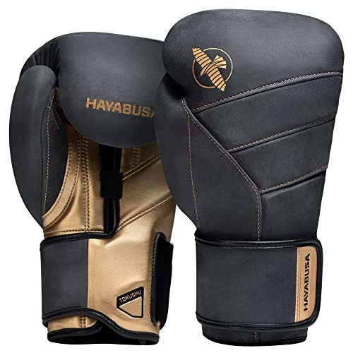 Hayabusa T3 LX Leather Boxing Gloves | Leather Boxing Gloves, Training Gloves Men and Women, Sparring Gloves, Heavy Bag Gloves, 16oz Boxing Gloves, Muay Thai Gloves - color: Obsidian/Gold, size: 14oz