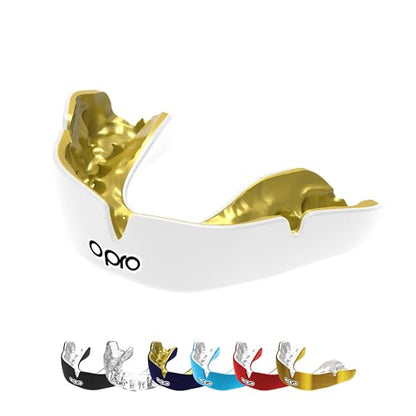 OPRO Instant Custom Fit Moldable Mouth Guard, Multi-Layer, White/Gold - color: White/Gold, size: Adult (10+)
