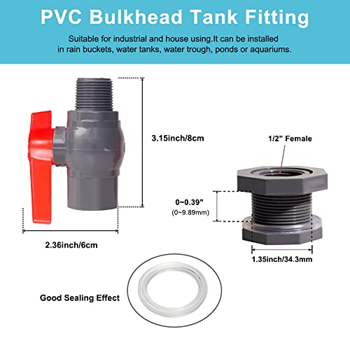 1/2 Inch PVC Rain Barrel Valve Spigot Kit with Ball Valve and Bulkhead Fitting Adapter for Water Tanks, Aquariums, Pools - size: 1/2"+valve