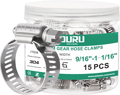 15PCS Hose Clamps Stainless Steel Adjustable 9/16"– 1-1/16"(14-27mm) Worm Gear Hose Clamp, Heavy Duty Metal Small Hose Clamps for Automotive, Pipe, Radiator Plumbing, Fuel Line - size: 9/16"-1-1/16"(14-27mm)