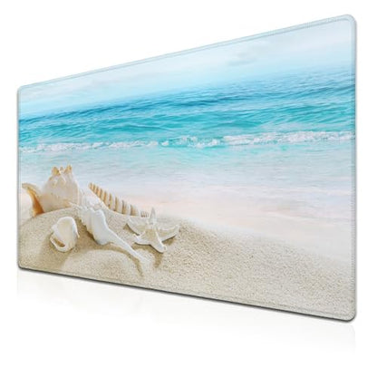 Office Desk Mat Keyboard Pad, Gaming Mouse Pad Large Desk Pad, the Desk Mat Waterproof Non-Slip Rubber Base, 35.4 X 15.7 inch for Work/Game/Office/Home Seashells, Ocean Seashells Sandy Beach - color: Seashells,Ocean Sea Shells Sandy Beach