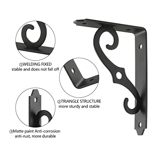 HOME MASTER HARDWARE Decorative Shelf Brackets 5x3-1/2 in Wall Mounted Floating Shelf Bracket L Heavy Duty Support Corner Brace Joint Right Angle Bracket for DIY Open Shelving with Screws Black 2 Pcs