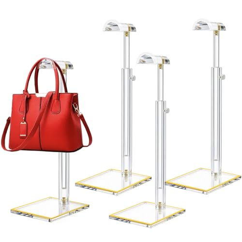 4 Pack Clear Acrylic Purse Display Stands, 14" - 24" Adjustable Height Handbag Holder, Bags Rack Stand, Tabletop Hanging Organizer for Counter Retail Store Boutique Closet Photography - size: 4-Pack, L (14"-24")