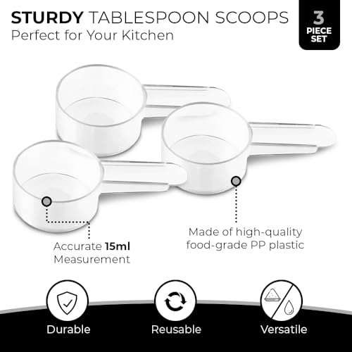 3 Pack Tablespoon Measuring Spoon Set with Short Handle Coffee Scoop - 1 Tablespoon (15 ML) Clear Plastic Scoops for Coffee, Loose Tea, Protein, Spices, Powders, and Other Dry Goods