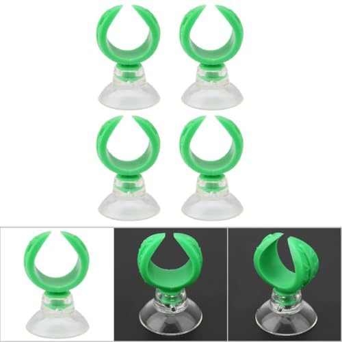 4 Pcs Green Aquarium Airline Tube Holders – Leaf Design Suction Cup Clips for 18-24mm Tubing, Adjustable Fish Tank Air Tube Clamps(S: 1.46cm)