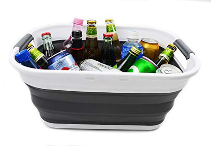 SAMMART 17.5L (4.6 Gallon) Small Collapsible/Foldable/Pop Up/Portable Washing Tub/Storage Basket, Water Capacity 13.5L/3.5 Gallon (1, White/Grey) - color: White/Grey