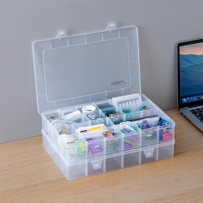24-Grid Large Plastic Storage Box with Removable Dividers, Multi-compartment Organizer for Home, Office, Crafts, or School Supplies (2, Large)