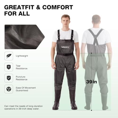 Lekesky Fly Fishing Chest Waders with Boots for Men Women, US Sizes 5–14,2-Ply Nylon/Pvc Waterproof Waders - color: Brown, size: M11