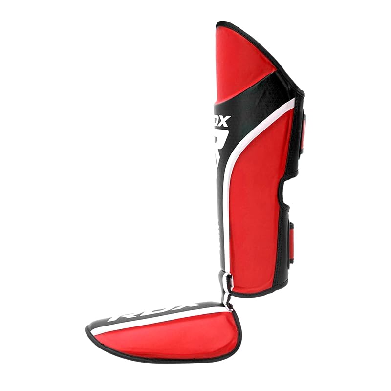 RDX Shin Guards for Kickboxing, MMA, Muay Thai Training, Maya Hide Leather Instep Pads for Sparring, Martial Arts, Gear for BJJ and Boxing - color: RED BLACK