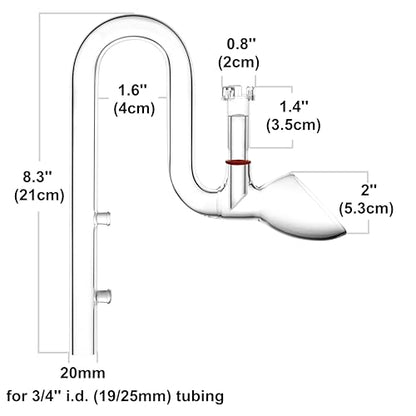 Glass Lily Pipe Set Outflow with Surface Skimmer & Multi-Level Water Intake (20mm for 19/25mm (3/4'' i.d.) tubing) - size: 20mm for 19/25mm (3/4'' i.d.) tubing