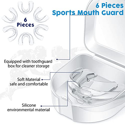 TOODOO 6 Pieces Youth Braces Mouth Guard with Cases, White - color: Transparent