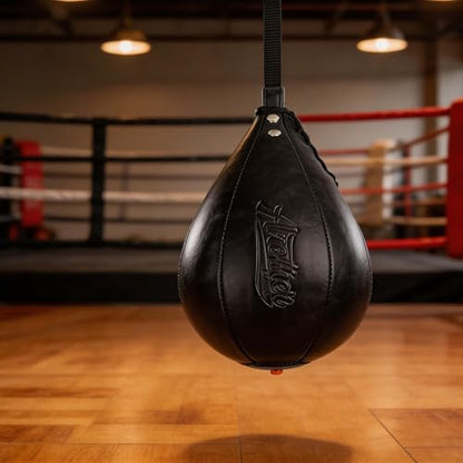 Boxing Ball Adults, 10.6in Leather Punching Bag with Elastic Cord, Heavy Duty Hanging Reflex Ball MMA Training, Home Gym Fitness Equipment, Black - size: black