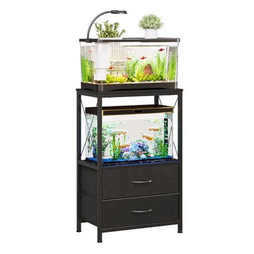 Aquarium Stand 10 Gallon with 2-Tier Shelf, Fish Tanks Stand with 2 Drawers, Metal Frame Heavy Duty Reptile/Turtle Tank Stand for Home Office, Fish Tanks Accessories Storage, Black - color: Black