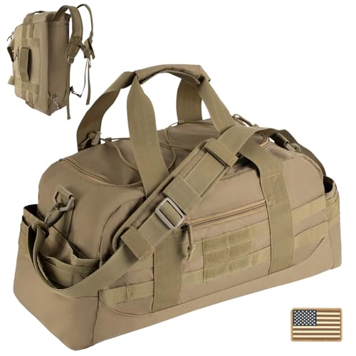 Hannibal Tactical 35L Large Duffle Bag, 3-in-1 Tactical Backpack MOLLE Pack for Sports/Gym/Outdoor, Coyote - color: Coyote