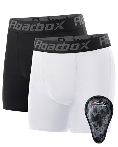 Roadbox Boys Youth Compression Shorts with Athletic Cup Baseball Football - color: 2 Pack: Black+white(1 Cup), size: X-Small