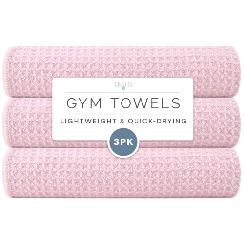 S&T INC. Microfiber Gym Towels, 3 Pack, 16" x 27", Honeycomb Pink | Absorbent and Lightweight, Quick-Dry, Compact for Gym Bag, Yoga and Travel, Machine Washable - color: Honeycomb Pink