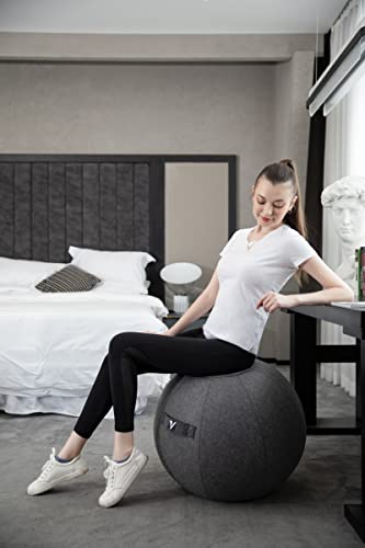 Sitting Ball Chair for Office and Home, Pilates Exercise Yoga Ball with Cover for Balance, Stability and Fitness, Ergonomic Posture Exercise Ball Seat with Handle and Pump - color: Gray