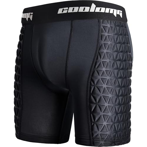 COOLOMG Boys Youth Padded Baseball Sliding Shorts w/Cup Pocket - color: Black, size: Small