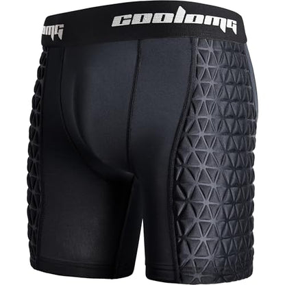 COOLOMG Boys Youth Padded Baseball Sliding Shorts w/Cup Pocket - color: Black, size: Large