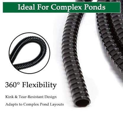 DAVCO Kinkproof 1-1/4 Dia Waterfall, Pond Tubing & Aquarium Hose, 1-1/4-Inch ID, 20 FT, Black, Corrugated - size: 1-1/4"ID