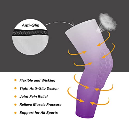 Purple Gradient Sports Knee Pads Youth Volleyball Basketball Knee Pads Long Leg Sleeves Braces Compression Wrestling Knee Pads for Boys Girls Football Dance Yoga - color: Purple Gradient