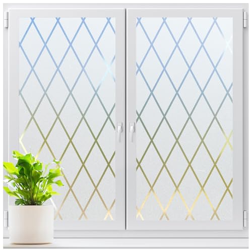 Frosted Glass Window Privacy Film, Static Cling Non-Adhesive Heat Control Window Cover, Removable Decorative Frosting Decals for Home Office, Lattice Pattern, 17.5" x 78.7" - color: Clear Lattice, size: 17.5" X 78.7"