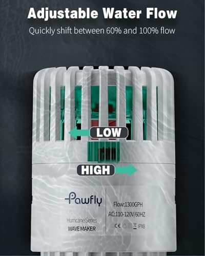 Pawfly Wave Maker for Aquarium, 1300 GPH Aquarium Powerhead, Quiet Submersible Wavemaker for 25-100 Gallon Fish Tanks, Water Circulation Pump with Strong Suction Cup Base - size: for Tanks up to 100 Gallons