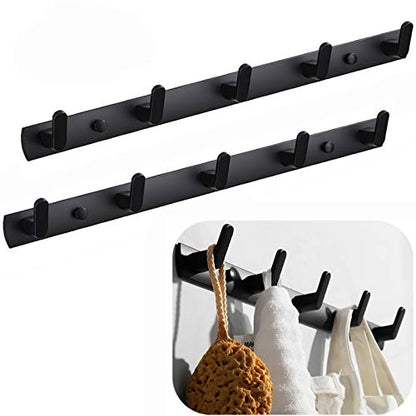 Wall Mounted Coat Rack, 5 Hooks, 17.7"x1.3", Modern, Black, 2 Pcs - size: 17.7*1.3*1.6 Inch