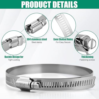 50 Pack 2.5 Inch Stainless Steel Hose Clamps Adjustable 1-13/16" to 2-3/4" 46-70 mm Worm Gear Clamps Duct Clamp for Automotive Fuel Line Air Duct Dryer Vent Plumbing Industrial Use