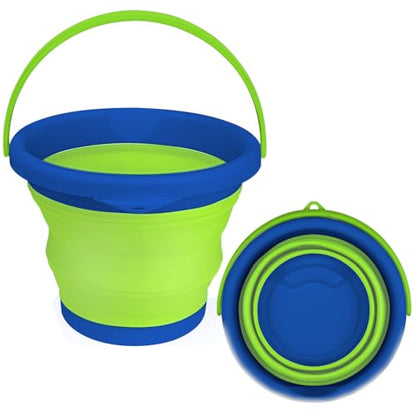 5L Collapsible Mop Bucket for Cleaning, Foldable Buckets with Handles for Beach Sand Garden Car Washing Fishing, Silicone Cleaning Buckets for Household Use Bathroom Cleaning Supplies Blue/Green