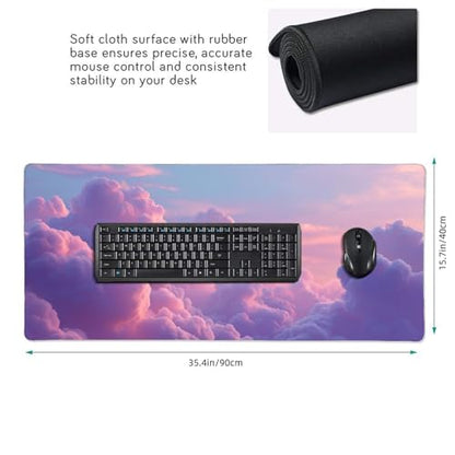 XXL Gaming Mouse Pad, Water-Resistant & Stitched Edges - Large Anime Style Mousepad for Desk - Gamer Accessories, Big Full Deskpad Mat， Game Mousepads Deskmat， 35.4 x 15.7 inch - color: Cloud