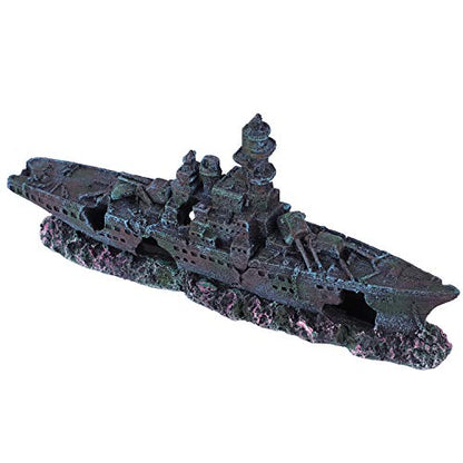 Uniclife Aquarium Shipwreck Decoration Resin Sunken Ship Decor Ornament for Small Betta Fish Tank
