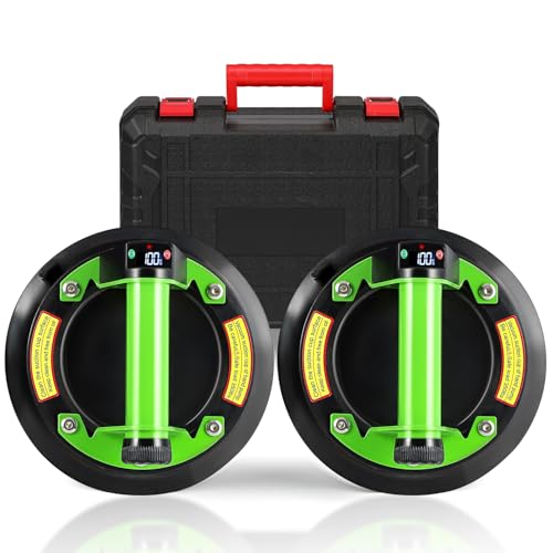 2 Pack Electric Glass Suction Cups 8" Auto Stop/Suction Vacuum Cups with Metal Handle for Glass Ceramic Tile Metal Smooth Board Marble Windshields - style: Electric Green(steel handle)