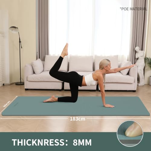 8mm Extra Wide 80cm Yoga Mat Non Slip - color: Dark green+Dark gray