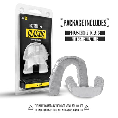 2 Pack Nxtrnd Classic Mouthguard, Custom Fit Sports Mouthpiece for Football, Boxing, MMA, Basketball, Hockey, Lacrosse, Youth & Adult (Silver) - color: Silver