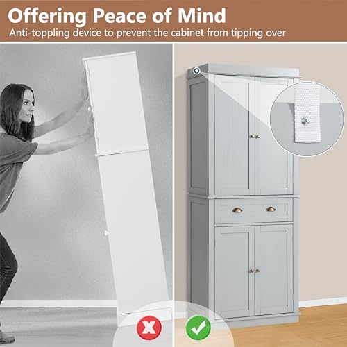 72" Kitchen Pantry,Tall Storage Cabinets with Doors and Shelves,Freestanding Pantry Cabinet for Bathroom,Dining Room and Living Room (Smog Grey) - color: Smog Grey