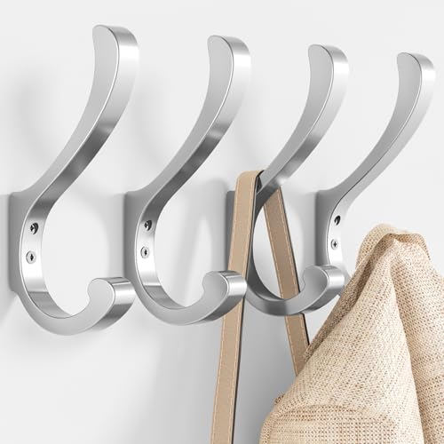 Large Coat Hooks Wall Mount,Heavy Duty Wall Hooks for Hanging,Silver 4 Pack - color: Silver, size: 4 Pack